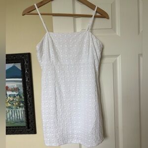 White Eyelet Lace Summer Dress Girls Size M Adjustable Straps Lined